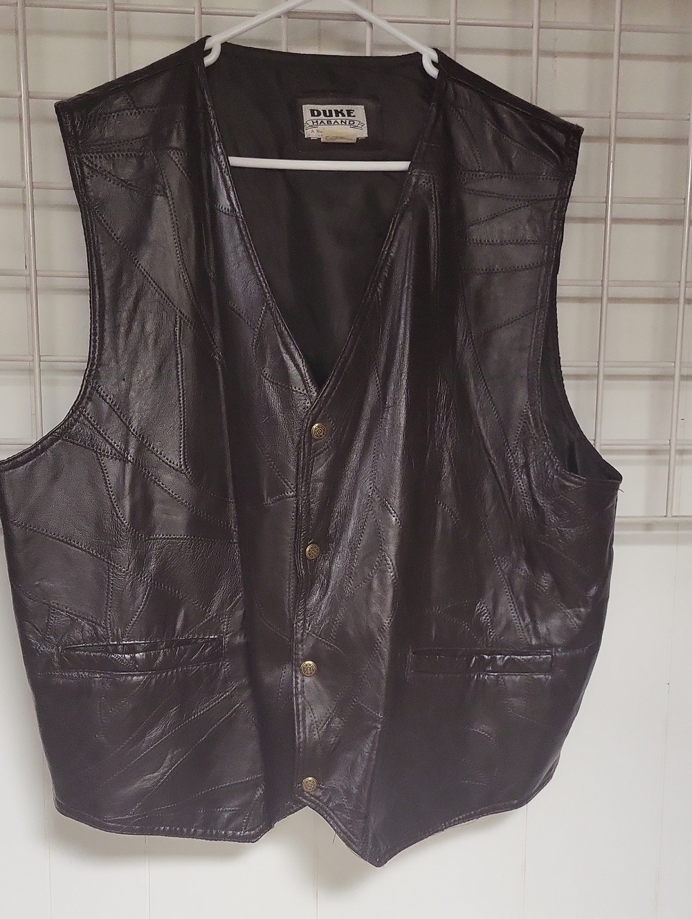 Haband Brown Patch-Stitch Leather Vest, XL